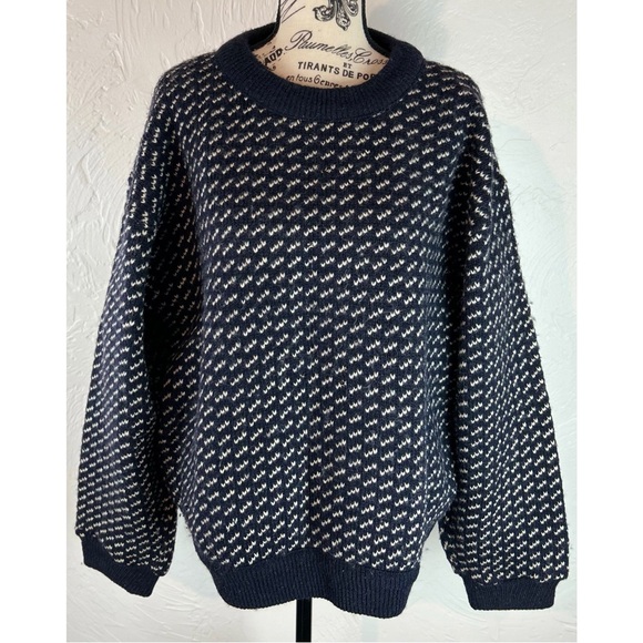 L.L.Bean Vintage 80s Men’s Wool Norwegian Birdseye Fisherman Sweater, size Large - Picture 1 of 11